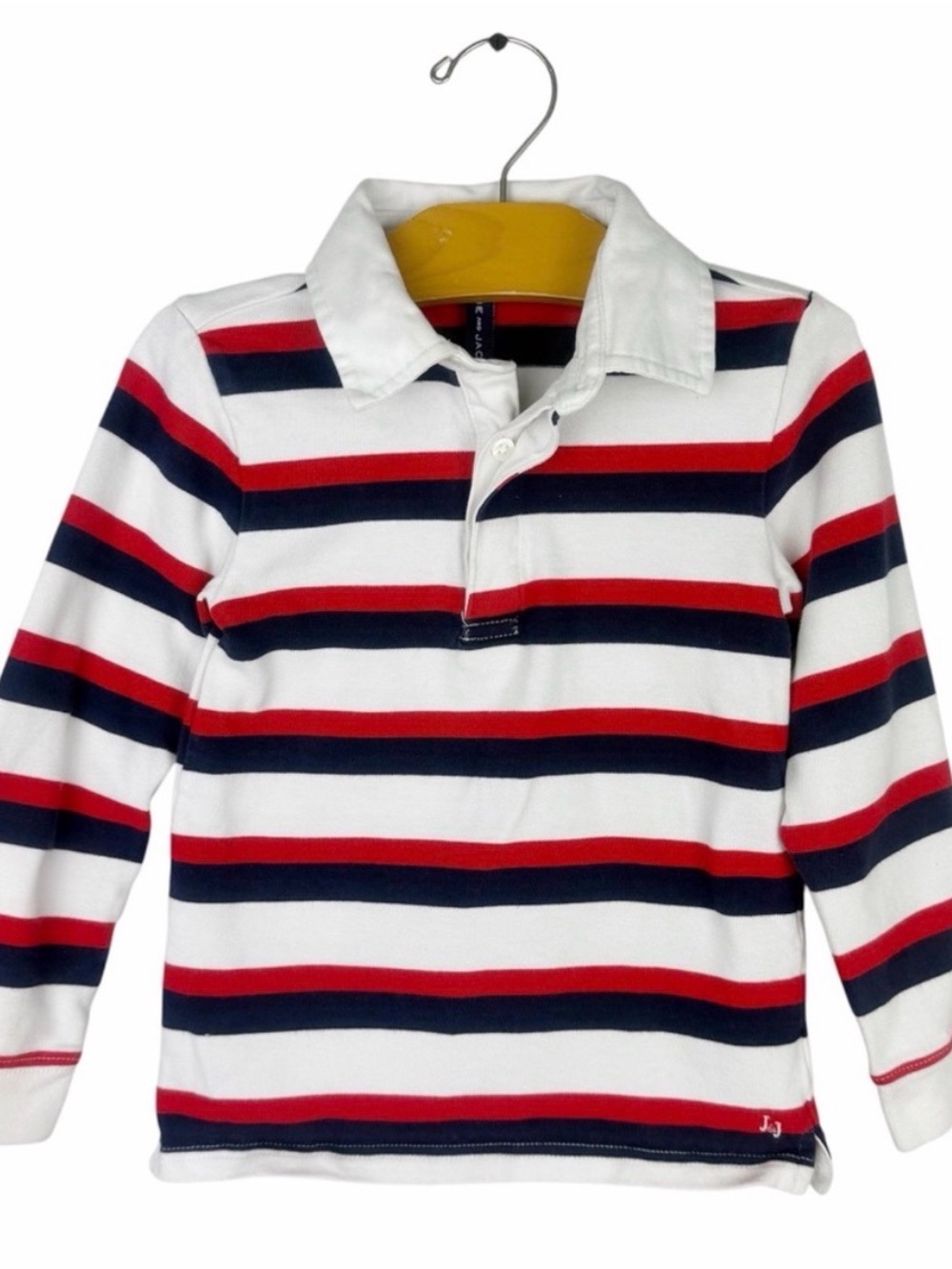 Janie & Jack Stripe Rugby Long Sleeve Polo Shirt Red Blue White Size 5